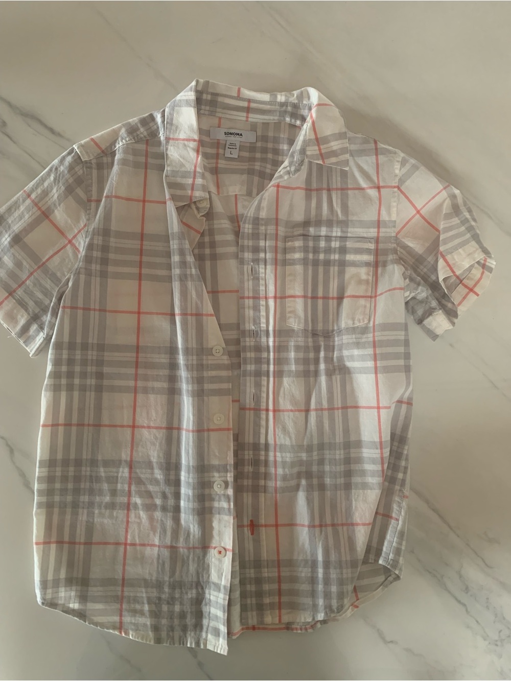 Sonoma Short-Sleeve Plaid Shirt in Gray & Coral